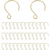 UNICRAFTALE 50Pcs 18K Gold Plated Ear Wires Stainless Steel Earring Hooks 19mm Long Metal Fish Hook Earring with Horizontal Loop French Earrings Supplies for DIY Earrings Jewelry Making 2.5mm Hole