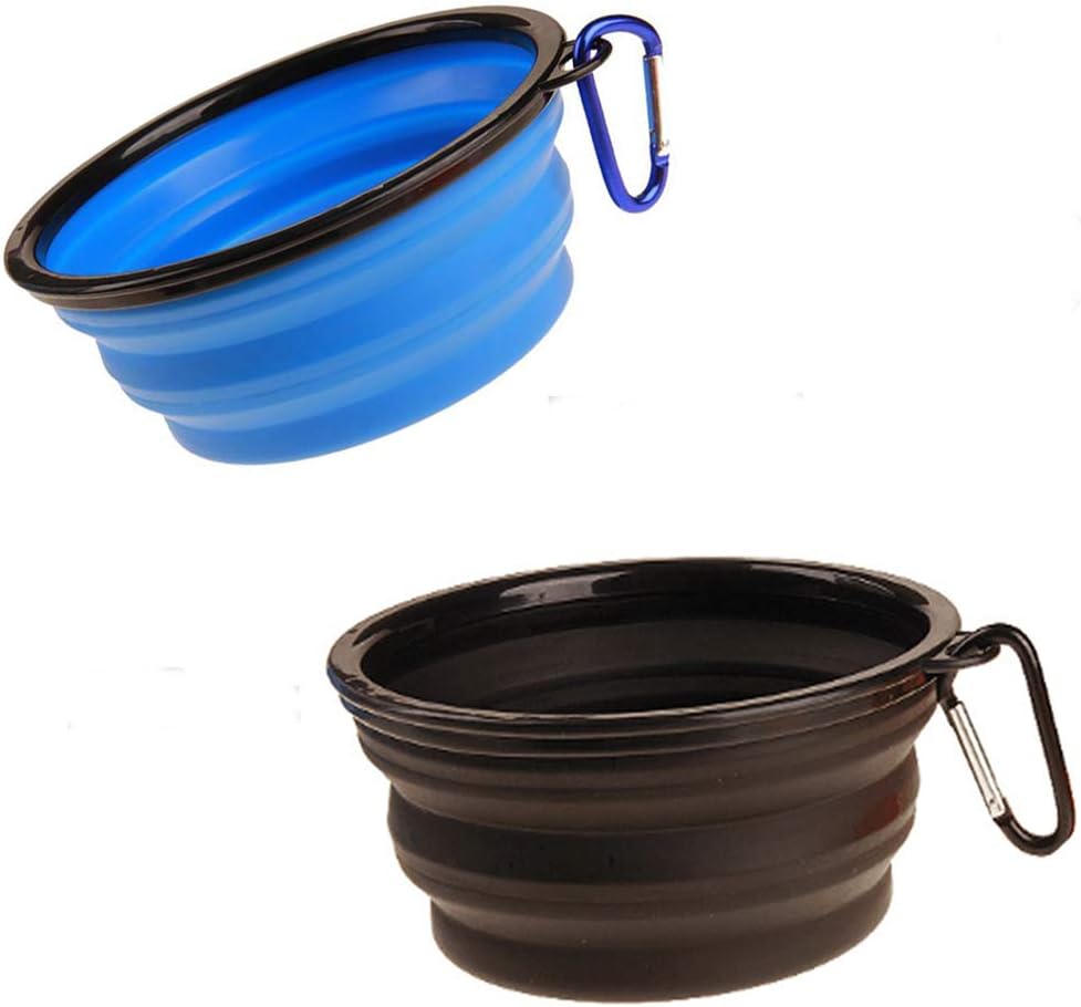 2-Pack Large Size Portable Collapsible Pet Silicone Dog Bowl,Food Grade Silicone BPA Free and Dishwasher Safe,Matched Carabiner Clips Dog/Cat Bowl, for Journeys/Hiking/Kennels and small