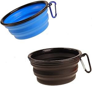 2-Pack Large Size Portable Collapsible Pet Silicone Dog Bowl,Food Grade Silicone BPA Free and Dishwasher Safe,Matched Carabiner Clips Dog/Cat Bowl, for Journeys/Hiking/Kennels and small