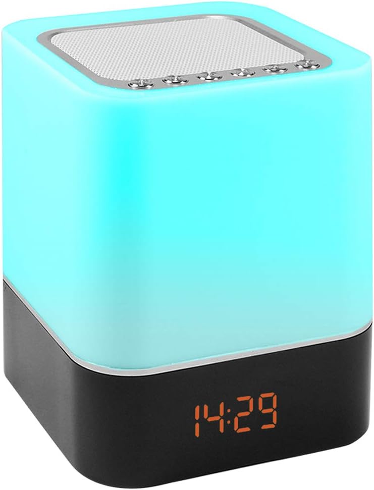 Touch Control Bedside Lamp with Wireless Bluetooth Speaker, Table Alarm Clock Bluetooth with Changing Led Night Light, Radio MP3 Playe and Mood Lighting