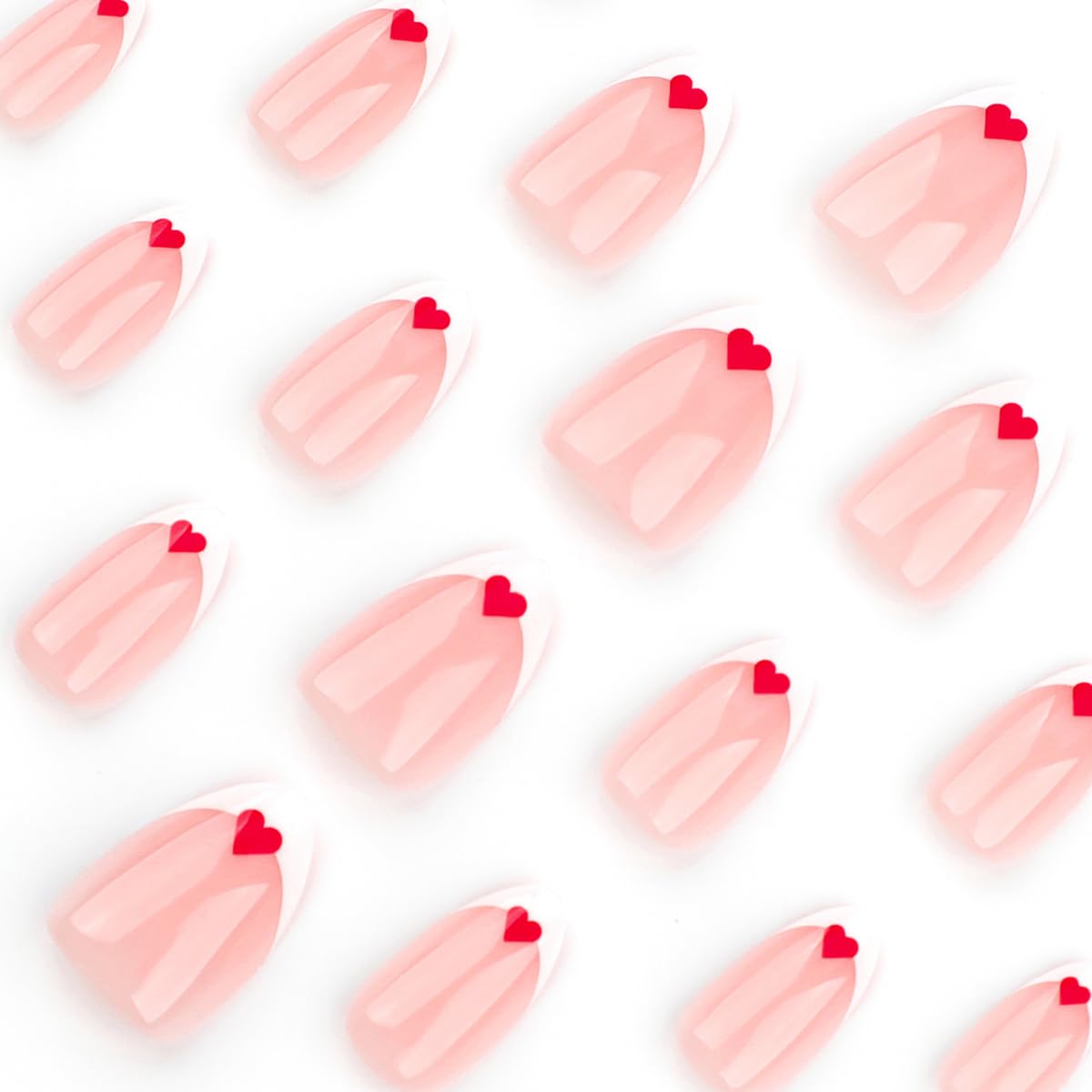 24 Pcs Cute Extra Short Press on Nails Almond - YEFIUO Pink Nail Tips Acrylic Nail Kit Cute Nail Art Fake Nails Press ons Heart White French Glue on Nail Full Cover False Nails for Women - Image 2