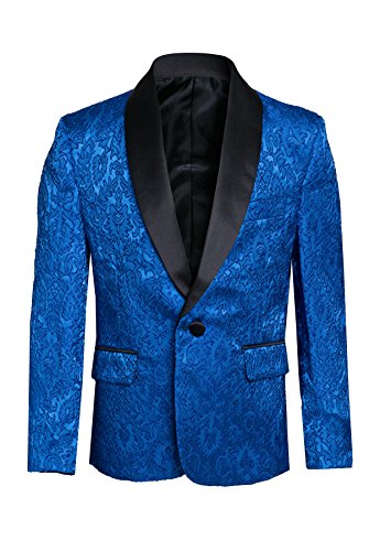 Boys Premium Paisley Patterned Shawl Lapel Tuxedos - Many Colors (2, Royal Blue with Black)