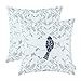 CaliTime Throw Pillow Cases Pack of 2 Cotton Cute Bird in Gray Garden Embroidered Decorative Cushion Covers for Couch Bed Sofa Farmhouse Decoration 18 X 18 Inches Navy Blue