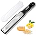 Raniaco Zester Stainless Steel Grater, Long Ergonomic Handle Cheese, Lemon, Ginger & Potato Zester with Plastic Cover, with Rubber Base (Black)