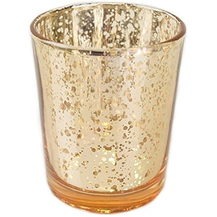 Just Artifacts Mercury Glass Votive Candle Holder 2.75&quot;H (12pcs, Speckled Gold) -Mercury Glass Votive Tealight Candle Holders for Weddings, Parties and Home Decor