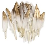 Ling's moment 50 pcs Natural White Gold Sparkle Dipped Feather in Bulk for Wedding Craft Party Birthday Baby Shower Bridal Shower Decoration