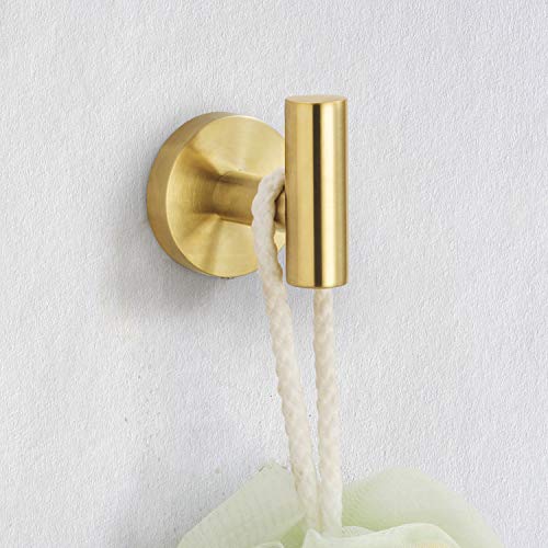 Nolimas 3-Pieces Brushed Gold Bathroom Hardware Set SUS304 Stainless Steel Round Wall Mounted - Includes 12" Hand Towel Bar,Toilet Paper Holder,Robe Towel Hooks,Bathroom Accessories Kit - Thumbnail 2