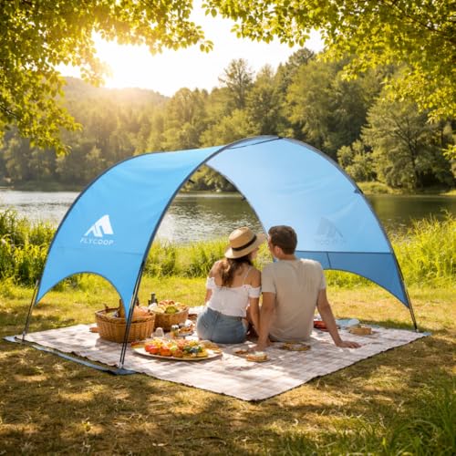 Flycoop Beach Umbrella with UPF 50+ UV Protection, Compact and Portable with 360° Ventilation, Windproof Ropes and Stakes for Family, Travel, Backyard, Park Shade