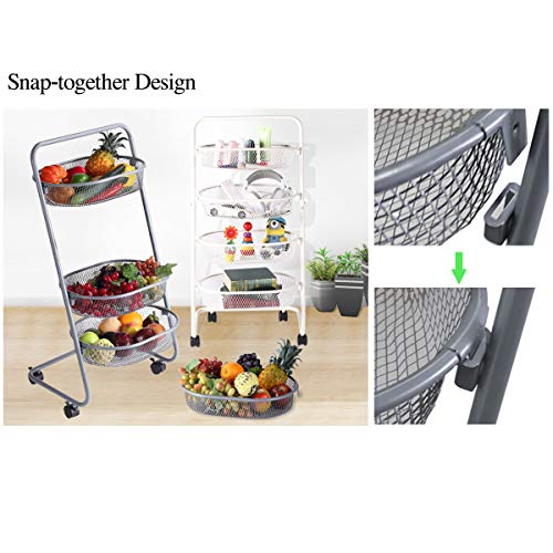 Buruis 4 Tier Utility Cart, Mesh Wire Rolling Cart Multifunction Storage Cart with Wheels for Bathroom/Kitchen/Living Room, Steel Wire Basket Shelving Trolley, Easy Assembly (Grey) - Thumbnail 3