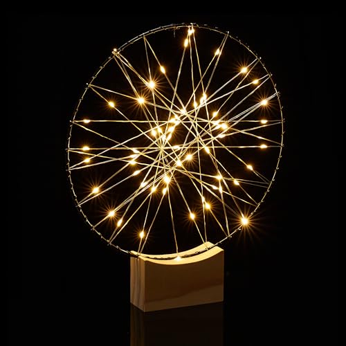 Relaxdays LED Ring Decoration, for Table & Windowsill, with Wooden Base, 30 x 25 x 3.5 cm, Battery-Operated, Silver, Iron