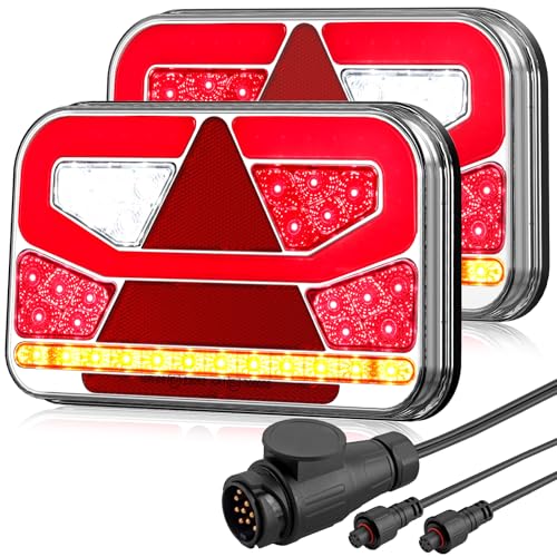AUTOUTLET 60 LED 12-30 V Rear Light Trailer, 2 Pieces with 5 m Removable Cable and 13 Pin Plug, for Trailer Truck, Caravan Tractor, Waterproof IP65