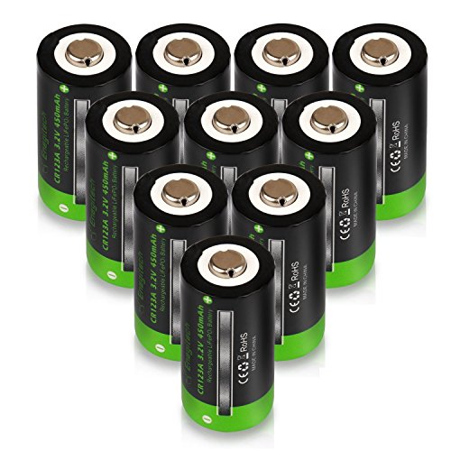 Enegitech 10 Pack 3.2V 16340 450mAh LiFePO4 Rechargeable Lithium Batteries RCR123A Battery for Solar Garden Lights, Security System Panels