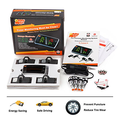 Orange Wireless Tire Pressure Monitoring System, BAR/PSI/KPA 4 Internal