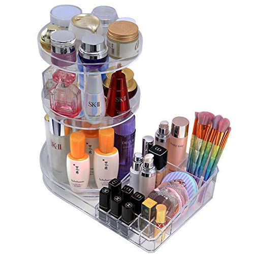Simhoo Makeup Organizer 360-Degree Rotating/Large Capacity Cosmetic Storage Caddy/Spinning Holder Rack,Cosmetics Organization Box/Shelf for Countertop.