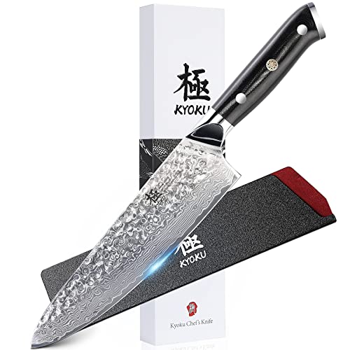 KYOKU Chef Knife - 8 Shogun Series Japanese VG10 Steel Core Hammered Damascus Blade Kitchen Knife