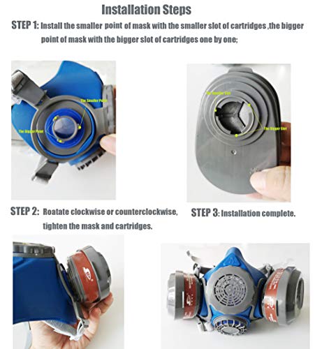Induschoice Half Face Reusable Respirator Spray Paint Gas Mask Respiratory Protection Multi-Purpose Respirator,Medium(Mask+1 Pair Cartridges)