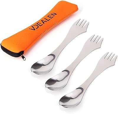Vdealen Stainless Steel Spork 3 Pack Fork Spoon Knife Serrated Edge Camping