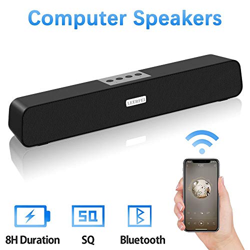 Computer Speakers, Bluetooth Speakers Computer Sound Bar, USB Powered Multifunctional Home Theater Desktop Soundbar Speaker with 10W Dual-Driver Stereo Sound, Rich Bass, 32 ft Bluetooth Range, Bulit-in Mic, 8H Playtime for PC Cellphone Desktop Computer Tablets Laptop