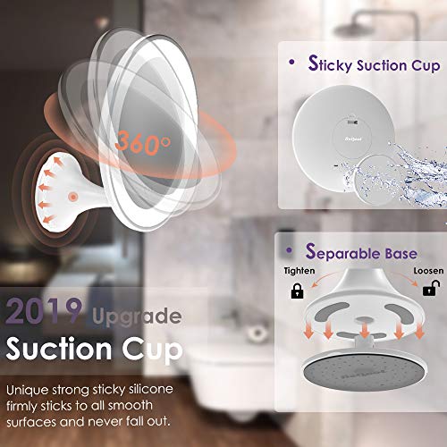 BEQOOL 10X Magnifying Lighted Makeup Mirror with Lights, 360°Rotation Vanity Mirror Portable Hand Cosmetic Light Up LED Mirror with Strong Sticky Suction Cup for Home Bathroom Shower Travel (Silver)
