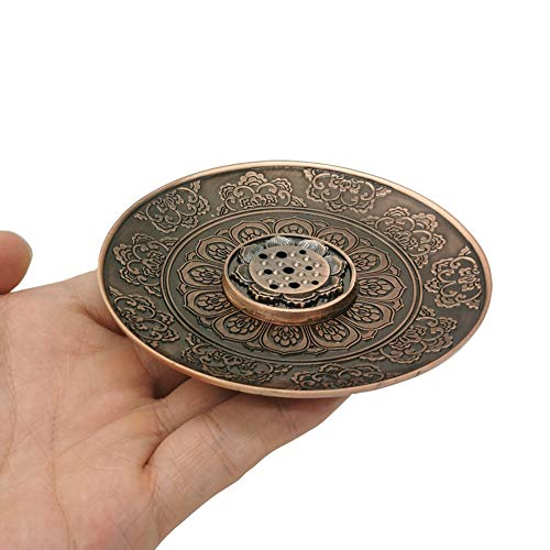 DK177 Incense Stick Holder Brass Lotus Inscent Coil Burner Disc for Resin Granular Powder Ash Catcher Cinnamon Organic Citronella Dish (Rose Gold)
