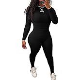 HBQ Women Two Piece Outfits Workout Sets Ribbed Casual Jogging Suits Long Sleeve Tracksuits