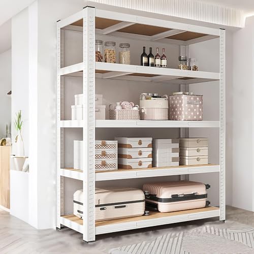 Beauenty Storage Shelves,Metal Shelves,Storage Rack 180cm, 5 Layers (80 KG Loading Capacity Per Shelf) Metal Storage Rack Height Adjustable Storage Shelves(White, B)