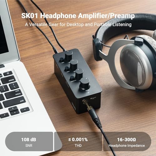 Fosi Audio SK01 Headphone Amplifier Equalizer Preamp with Bass Midrange Treble Tone Control and Loudness Compensation Portable Class A Analog Amp for Electric Guitar Instrument with 3.5/6.35mm Jacks