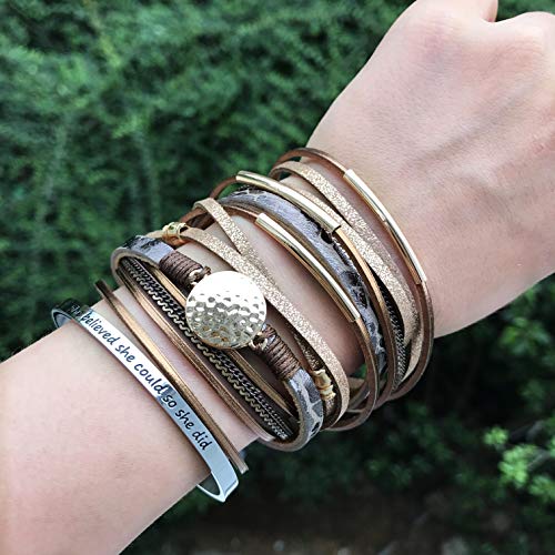AZORA Leather Wrap Bracelets for Women Goldplated Metal Crescent Cuff Bracelet with Magnetic Buckle Casual Bohemian Wrist Bangle Jewelry Gift for Ladies Teen Girls Sister Mum - Thumbnail 4