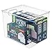 mDesign Tall Deep Rectangular Plastic Office Supplies Storage Organizer Bin with Carrying Handles - Pads, Pens, Pencils, Dry Erase Markers, Highlighters, Sticky Notes, Ligne Collection, 4 Pack, Clear
