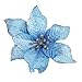 Zabrina 12 Pcs 13cm Christmas Tree Decorative Silk Flower Gold Poinsettia Bush and Red Poinsettia Bush Artificial Flowers Christmas Tree Ornaments, Blue
