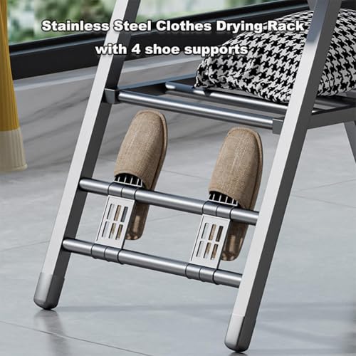 Zucng Folding Clothes Dryer Clothes Drying Rack with 4 Shoe Holder, Foldable 3-Tier Laundry Hanger Free-Standing Dryer Rack 3 Height Adjustable Clothes Drying Rack, Windproof (Grey)