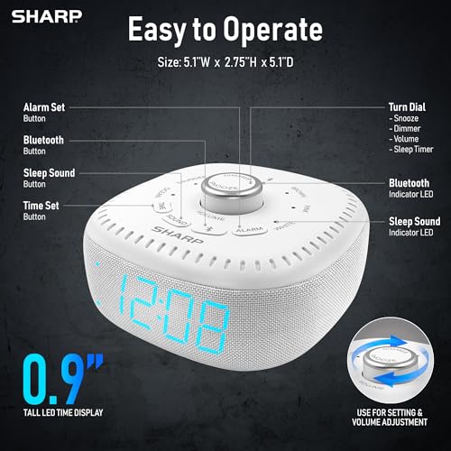 Sharp Sound Machine Alarm Clock with Bluetooth Speaker, 6 High Fidelity