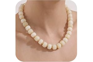 HUAYUNFANG Chunky Beige Beads Necklace for Women Trendy Cream Resin Necklaces Adjustable Beads Chain Necklace Statement Neckl