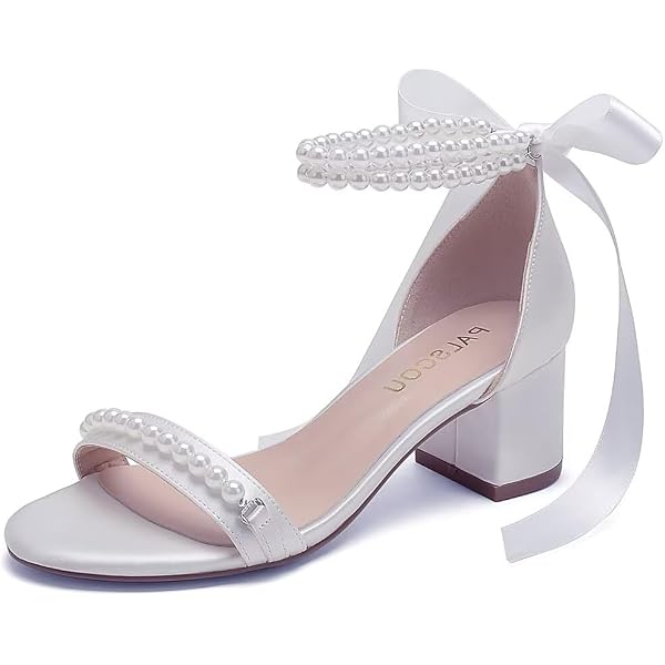 YWXYMGE Pearl Bridal Sandals – Open Toe Wedding Shoes With 3-Inch Block Heel, Ankle Strap & Beaded Design For Bride - View #5