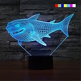 Creative 3D 7 Color Changing Night Light Animal LED Bulb Lamp Bedroom Illusion Effect Lighting Home Decor (Shark2)