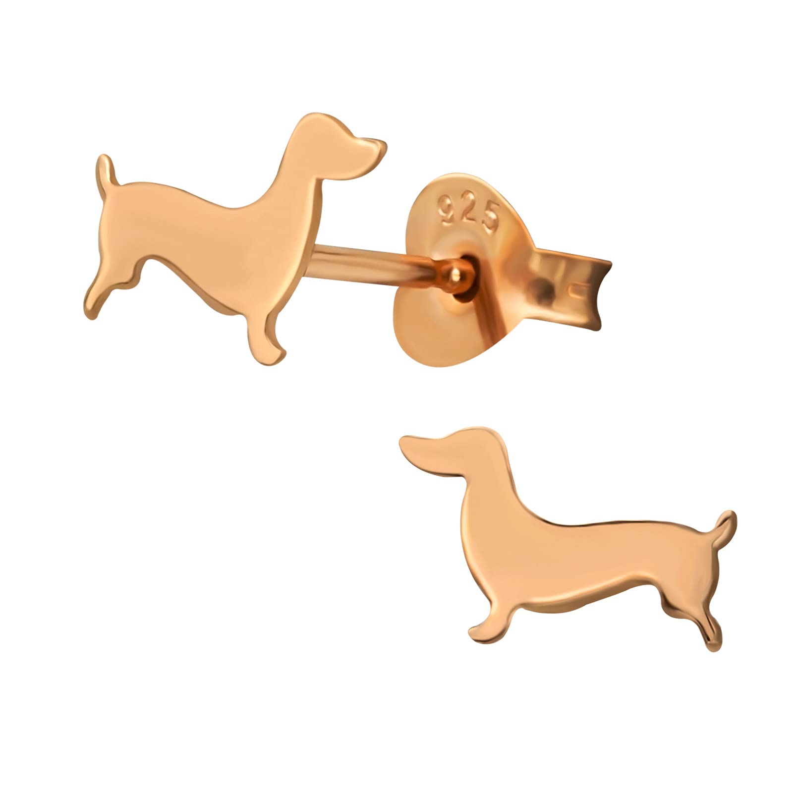 925 Sterling Silver Rose Gold Plated Gold Plated Dog Stud Earrings for Women & Girls – Cute Animal Puppy Pet Jewellery Gift Boxed