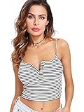 SweatyRocks Women's Sexy Spaghetti Strap Striped Crop Top Ribbed Knit Cami Top
