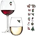 Simply Charmed Christmas Holiday Magnetic Wine Glass Charms & Cocktail Markers Set of 12 - Great Christmas Hostess Gift or Stocking Stuffer