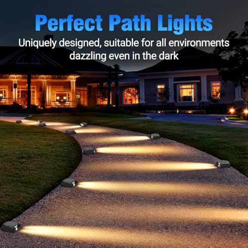 Quntis 8 x Outdoor Solar LED Step Lights Warm White Light 3000 K, Solar Stair Lights IP65 Waterproof, Solar Lamp for Ground Paths Sidewalks Garden Spotlights Solar Steps
