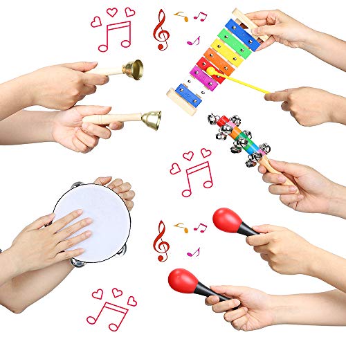 Ubblove Toddler Musical Toys Kit for Kids-12 Types 20pcs with Tambourine Xylophone Rainmaker for Boys Girls Preschool Music Education Instrument Set with Storage Bag (Blue)