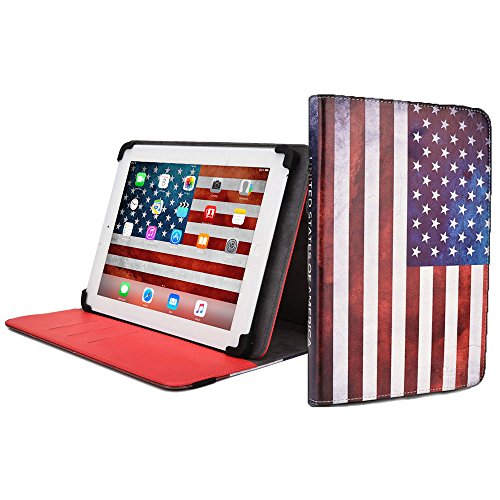 Cooper Cases(TM) Patriot Universal 9-10" Tablet Folio w/ USA Flag Pattern (Universal fit, 360-Degree Rotating Stand, Elastic Strap Closure)
