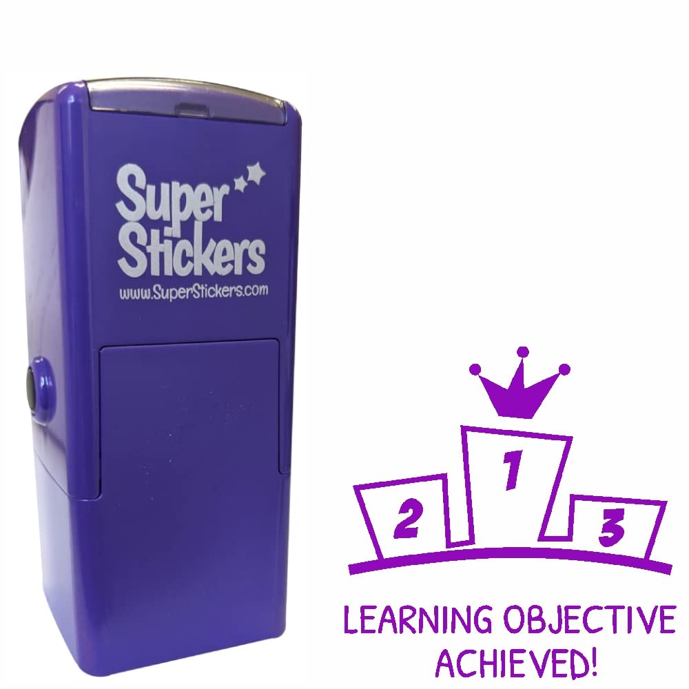 Teacher Stamp, Education Marking Stamp, Reward Stamps for School - Learning Objective Achieved Podium, Impression Size Approx. 23x23 mm, Violet Ink