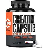 Creatine Capsules, 5g Premium 3X ThreeAtine Pre Workout Bulk Muscle Mass Gainer, High Absorption Easy to Take Creatine Monohydrate Pills Alternative Optimum Performance for Men Women, 180 Capsules