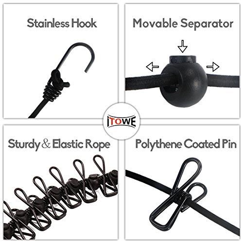 5 iTOWE+Portable+Clothesline+Retractable+Clothespins