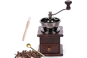 Eitonbu Wooden Manual Coffee Grinder Vintage Style Hand Coffee Mill Burr Coffee Grinder with Ceramic Hand Crank,Wooden Manual Coffee Grinder Cleaning Brush, (Dark Brown Upgraded Version）