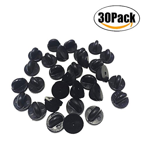 ThreeBulls 30 Pcs Comfort Fit Butterfly Clutch Rubber Pin Backs Replacement (black)