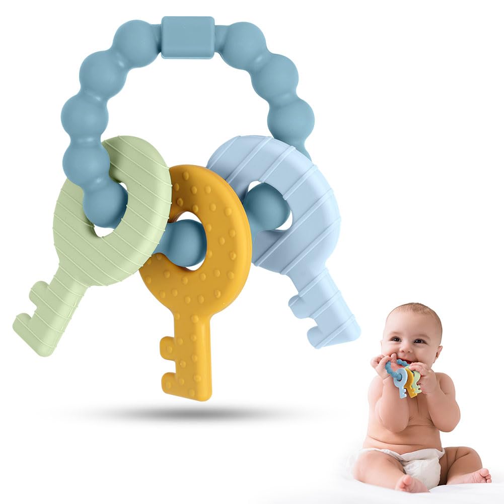 Vicloon Baby Teething Toys - Silicone Teether, BPA-Free Baby Chew Soothing Teething Ring for Infants (Blue)