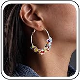 Jugielu Boho Colorful Crystal Big Circle Earrings Gold Large Circle Hoop Earring Clusters Rainbow Beaded Earrings Crystal Beads Hoop Dangle Earring Multi Color Geometric Huggie Studs Jewelry for Women
