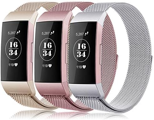 Gogoings Replacement Strap Band Compatible with Fitbit Charge 3 - Metal Wristband Milanese for Men and Women Adjustable Accessory for Fitbit Charge3 (ONLY STRAP)