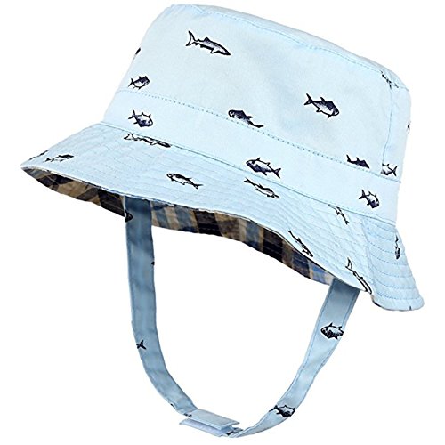 Baby Hat Boys Girls Toddler Kids Play Sun Hats Bucket/Reversible Brim Drawstring Sun Protective Plaid Fish Pattern 6-12 Months â€¦